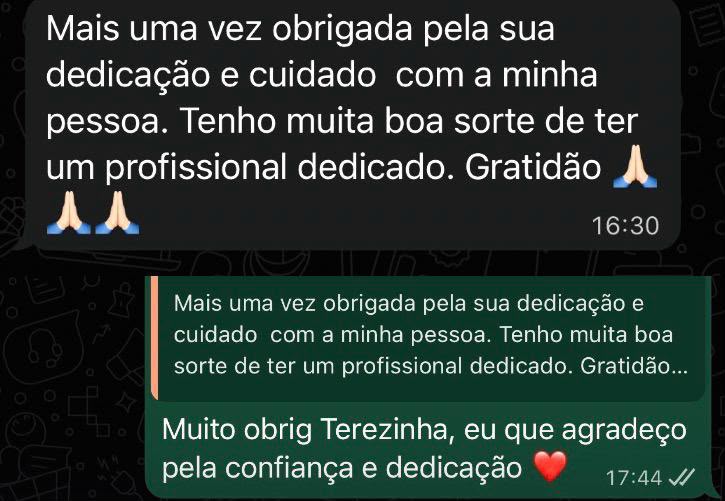 Depoimento de aluna sobre a dedicação e o cuidado no acompanhamento